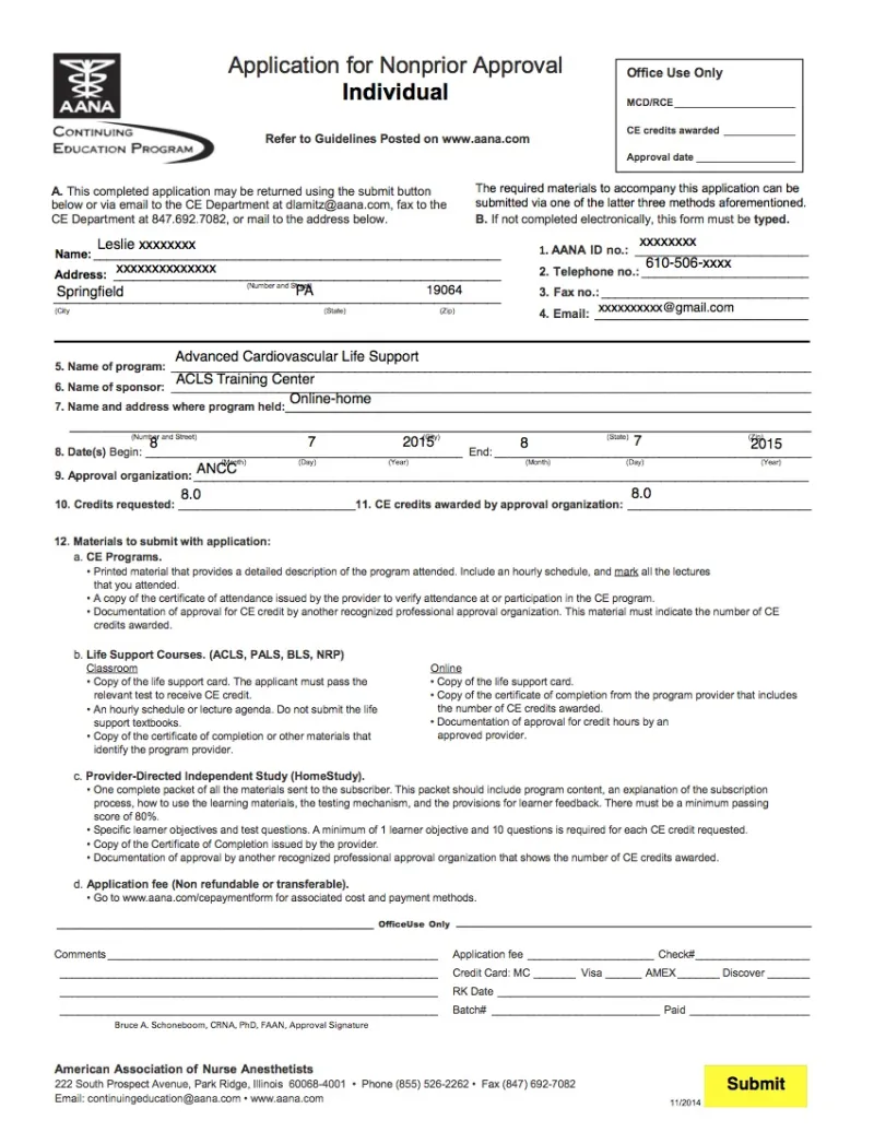 aana complete form example