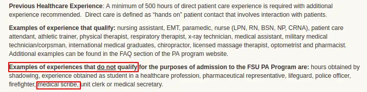 Florida State University physician assistant page