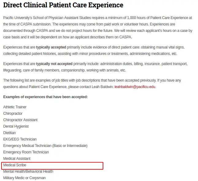 Pacific University Oregon physician assistant page